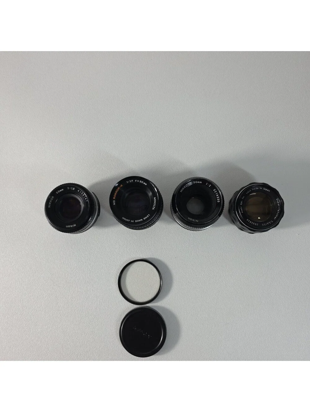 4x Vintage Lens Lot AS-IS Fungus - Nikkor 50mm f/1.8 1/2 Minolta 50/1.7 Takumar
